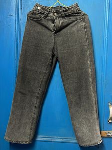 Grey Washed Wide Leg Jeans