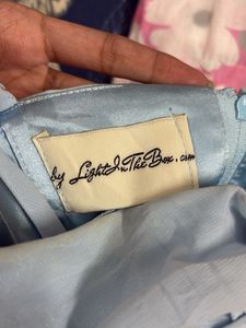 Sky Blue Tiered Dress with Flower Detail