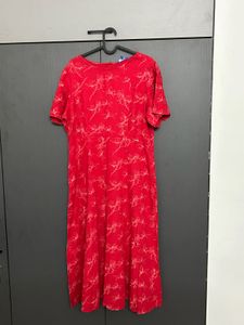 Red Floral Print Midi Dress