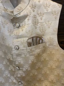 NEW Men's Cream Brocade Nehru Jacket