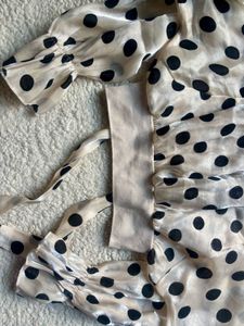 Sheer Polka Dot Tie Neck Crop Top