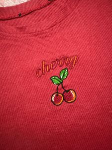 Red Cherry Embroidered Crop Top