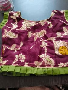 Designer Brocade Blouse with Pleated lehenga