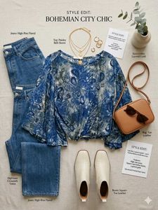 Blue Paisley Print Bell Sleeve Top
