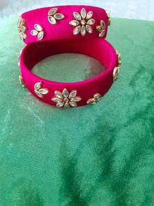 4 set of Silk Thread Bangles  💚💗💙