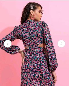 Floral Print Cut-Out Tie-Up Dress