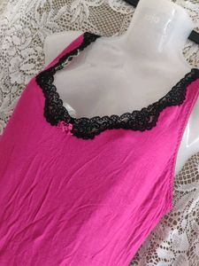 Pink Camisole with Black Lace Trim