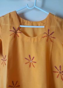 Unused Mango color Pure cotton block print ku