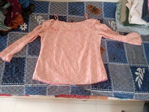 Peach Lace Off-Shoulder Top