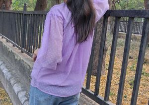 women dark levender color top with dobby print
