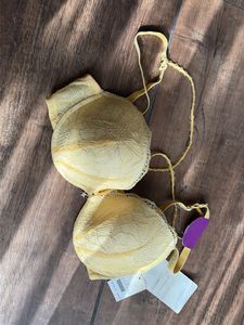 Yellow Lace Padded Bra 26C