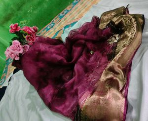 Beautiful Maroon Organza Saree