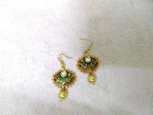 Beautiful, Pretty, Cute, Green Colour, Red Colour, Golden Colour, Moti, Diamond Earrings
