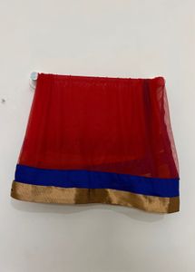 Vibrant Red Dupatta with Blue & Gold Border