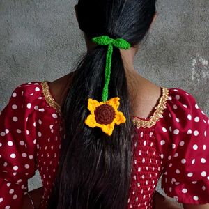 Handmade Crochet Sunflower Hair Tie