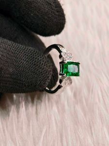 Emerald & Diamond Heart Ring 925 silver