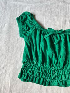 Green Crop Top with Bow Detail
