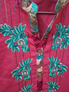Embroidered Pink Kurta For Early Winter