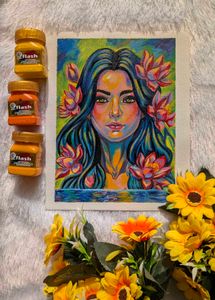Abstract Portrait Painting with Lotus Flowers