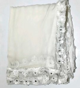 Elegant White Dupatta with Tassel Border