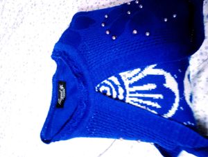 Blue Pearl Embellished Knit Sweater