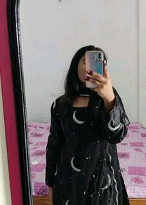 Stylish Black Kurta Set with Moon Motifs