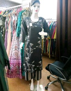 Stylish Black Kurta Set with White Print