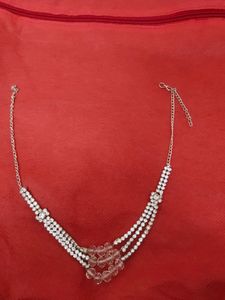 Silver , Diamonds Stone Necklace