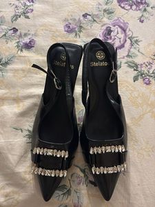 Chic Black Slingback Heels with Rhinestones