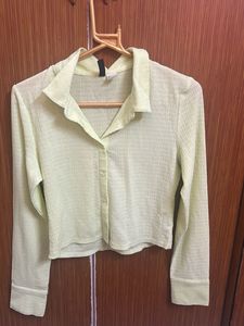 Lime Green Textured Button-Up Crop Top