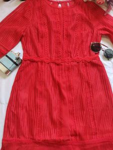 Chic Red Lace Detail Dress