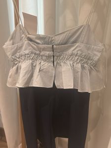Zara Powder blue/Navy Cotton Ruffle Stretch Dress