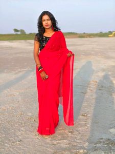 Vibrant Red Saree