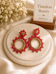 Stunning Red & Gold Hoop Earrings