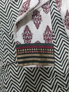 White Printed Kurti with Embroidered Neckline