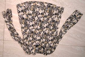 Floral Printed Chiffon Blouson Top - Long Sleeves