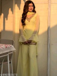 y2k Yellow Kurta Set with Palazzo Pants