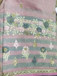 Baby Pink Gray Cotton Saree Like New No Blouse