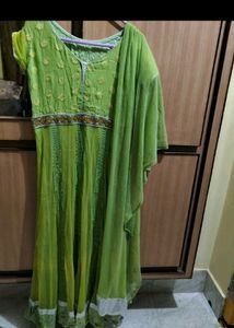 Green Embroidered Anarkali with Dupatta