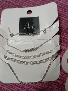 AMI Women 5 Silver- Toned &amp; Silver Plated Link Bracelets