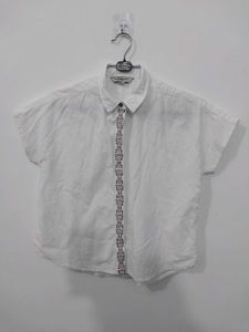 Embroidered White Unisex Button-Up Shirt