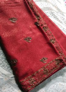 Chatpata 90's Red Saree with Embellished Border