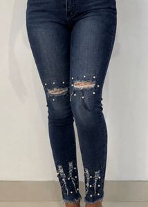 Pearl Embellished Ripped Jeans