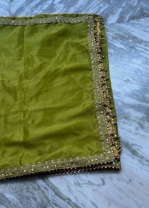 Lime Green Silk Dupatta with Embellished Border