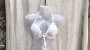 17V. White Crochet Halter Bikini Top