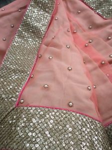 Peach Pearl Embellished Saree