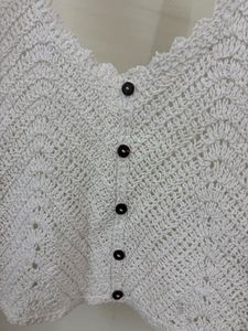White Crochet Button-Up Crop Top