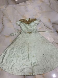 Green Stone Work  Gown For Kids