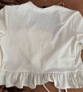 Cream Ruffle Tie-Front Top