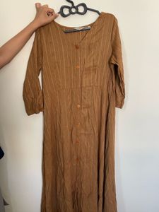 Flowy Brown Striped Button-Down Dress